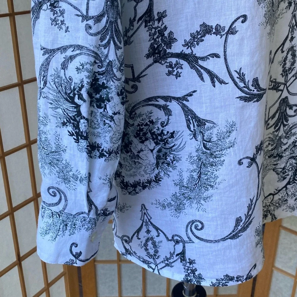 Alice Blue 100% Linen Button Up Print Blouse SZ Xl